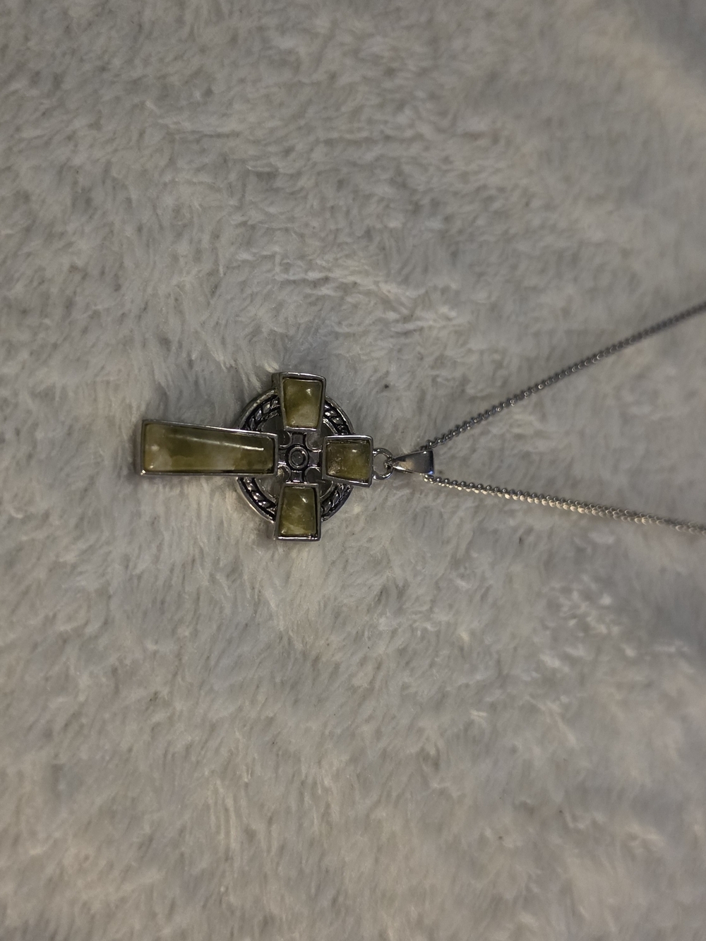 Solvaro Celtic Cross Pendant Necklace with Olive-Green Inlay